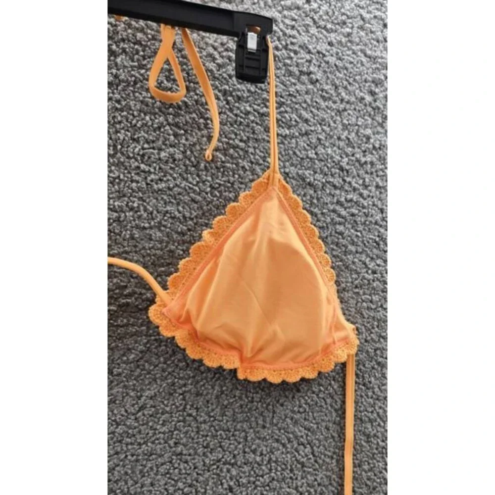 Salt + Cove Crochet Halter Triangle Bikini Juniors' XL Orange V-Neck Tie Closure